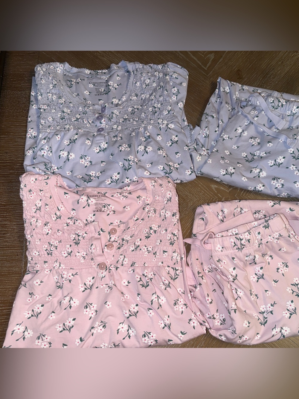 2 Cuddle Down  Pajama Sets  (4 peices) Small Pima Cotton Floral Great Condition